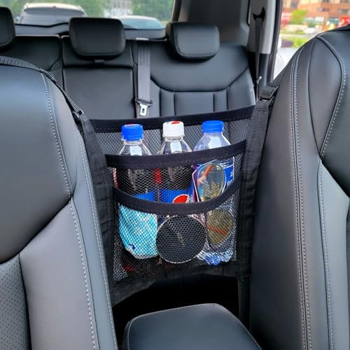 VEHIRIE 3-Layer Car Net Pocket 30 x 30 cm Mesh Bag Organiser Between Front Seat BackSeat Mesh Kid Dog Pet Barrier Storage Net Handbag Tissue Purse Holder for Car, SUV, Van