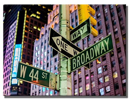 Leinwandbild New York City Broadway | 80 x 60 cm Querformat | Bild auf Leinwand Wandbild | USA Straße Schilder Zeichen Wolkenkratzer | Home | modern Hingucker | Wohnzimmer Schlafzimmer Büro XL groß