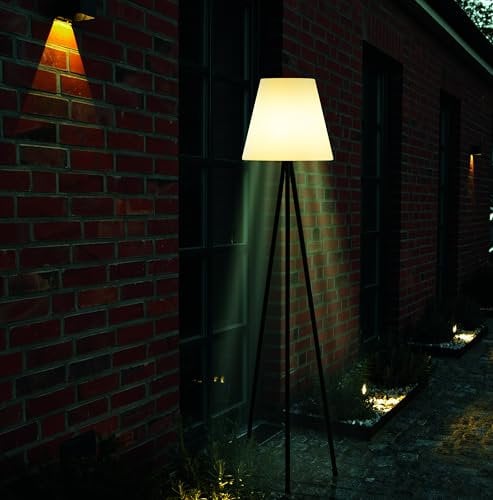 Hoberg Solar Stehlampe | Höhenverstellbar, kabellos & dimmbar | Warmweiße LEDs | Akku über Solar & USB aufladbar | Mit Fernbedienung & Lichtsensor | 8h Betriebsdauer | In- & Outdoor geeignet [IP44]