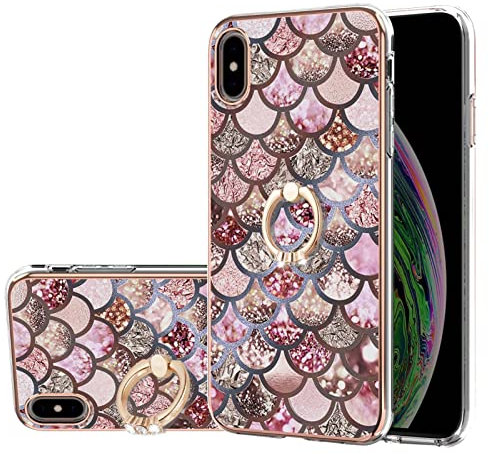 nincyee Soft TPU Case for iPhone XS Max,Marble Butterfly Colorful IMD Plating Case Cover with Diamond Finger Ring Kickstand