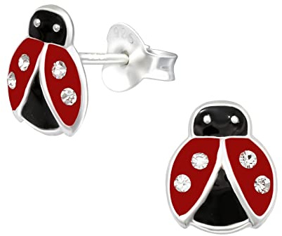 925 Sterling Silver Ladybird Stud Earrings for Girls | ladybird earrings, lightweight hollow-back studs, gift boxed for girls or women, nickel free for sensitive ears