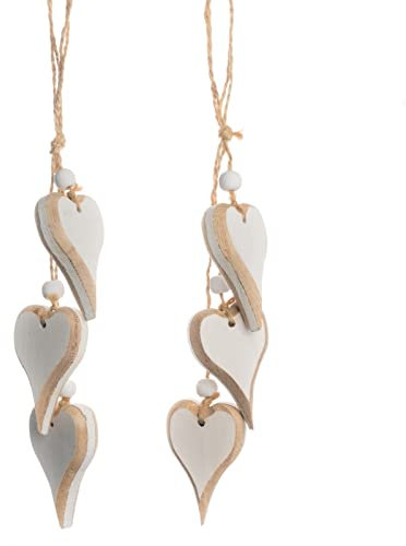 Heart-shaped Wooden Decorative Hanging Handmade Hearts Ornaments for Wedding Party Valentine Christmas Home Decoration Car Decor (#4, 2Pcs)