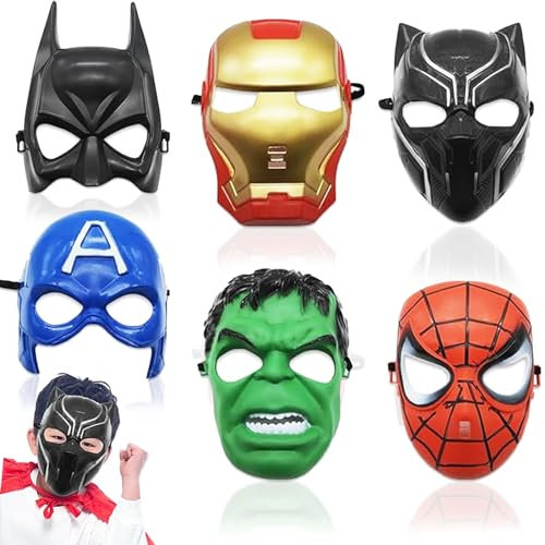 Hendpock Superhero Maske Party Kinder 6 Masken Cosplay Party Masken Dress Up Augenmasken Kinder Cosplay Thema Geburtstage für Mädchen Jungen Gastgeschenke Erwachsene Party Maskerade Halloween (A)