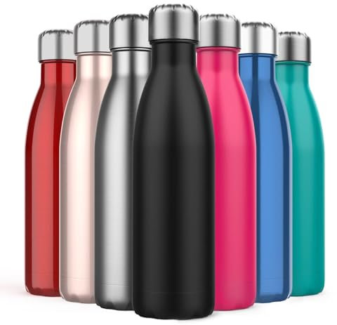 500ml Insulated Water Bottle, Double Wall Stainless Steel Vacuum Bottle Keep 24 Hours Cold & 18 Hours Hot - BPA Free for Outdoor Sports, Fitness, Hiking, Camping, Office,School (Black)
