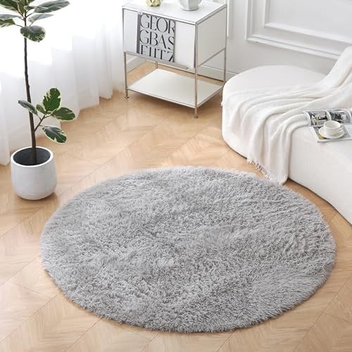 Teppich Rund Teppich Wohnzimmer Hochflor Teppiche Langflor Wohnzimmerteppich für Wohnzimmer Flauschiger Teppich Schlafzimmer Outdoor Carpet (Grau, 80cm)