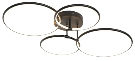 Qazqa led Modern Deckenleuchte, Deckenlampe - Joaniqa - Schwarz, Rund, 2700K, warmweiß, dimmbar, 4-flammig, 91.8cm, Ideal als Bürolampe, Flur, Schlafzimmerlampe und Wohnzimmerlampe