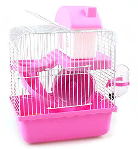 Hamsterkäfig, Hamsterkäfig, 2 Etagen, tragbar, großer Platz für Hamster für kleine Tiere (Rosa)