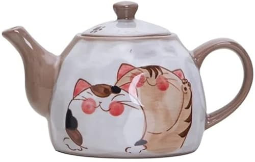 GRAWIT Creativo Dipinto A Mano Simpatico Gatto Teiera Ceramica per Uso Domestico Tazza da tè Porcellana Bollitore per Ufficio Set da tè (Color : A, Size : As The Picture Shows) Made in China