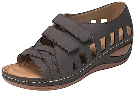 Susenstone Sandales Femmes Compensées Mode Premium Orthopédiques Sandale À Bout Ouvert Été Chaussures de Plage Anti-dérapant Respirant Sandales Et Nu-Pieds Femme Café 37.5 EU