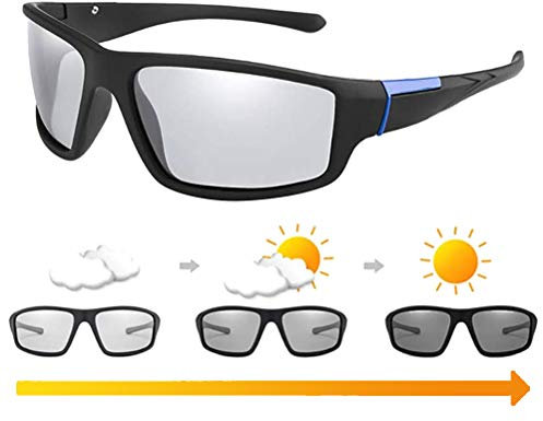 Photochrome Sonnenbrillen Herren Schutz UV400 Sport Sonnenbrillen im Freien, Polarisierte Photochrome Sportbrille Sonnenbrillen für (Blau)