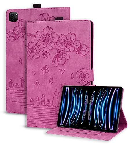 Succtopy Custodia iPad Pro 12.9 Pollici 6a/5a/4a Generazione(2022/2021/2020) Cover in Pelle PU Flip Portafoglio con Porta Penna iPad Pro 12.9 2022/2021 Custodia con Funzione di Supporto Rosso Rosa