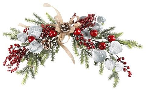 SHACOS Weihnachskranz Deko Tischdeko 60cm Weihnachten Kranz Deko mit Tannenzapfen Weihnachtsgirlande Rote Beerenzweige Türkranz, Wandkranz Weihnachten Deko für Türe, Bäumen, Wänden, Fenstern
