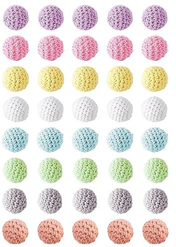 RoadLoo 40 Stück Gehäkelt Holzperlen, 20mm Bunt Runde Gehäkelt Holzperlen mit Loch zum Auffädeln Handgefertigt Natur Holzkugeln DIY Halskette Armband Selber Machen Basteln Crocheted Wooden Beads