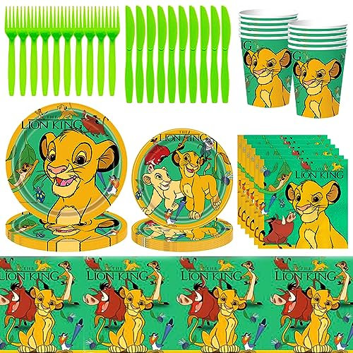 IOSCDH Lion king Birthday Party Tableware,71 Pcs Lion king Party Supplies, 10 Guests Lion king Birthday Party Decoration Tablecloth, 7 & 9'' Plates, Cups, Napkins, Girl Party Tableware