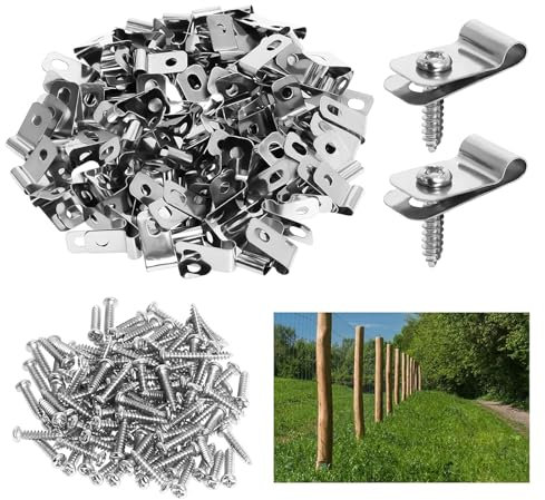 Lot de 300 Clips pour Clôture Agricoles, Clips en Acier Inoxydable avec Vis, Pinces de Fixation pour Clôtures Agricoles pour Fil de Fer de Calibre 12-16 et Clôtures en Vinyle, Bois ou Métal