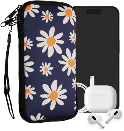kwmobile Handytasche für Smartphones XL - 6,7/6,8 - Neopren Handy Tasche Hülle Cover Case Schutzhülle - Kleine Gänseblümchen Blau Weiß Gelb - 17,2 x 8,4 cm Innenmaße