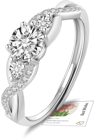 Sterling Silver Engagement Rings for Women Girls, Adjustable Twisted Eternity Promise Ring, Silver Wedding Rings Diamond Ring Women with Cubic Zirconia Birthday Christmas Gifts