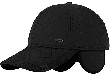 haozaikeji Casquettes de baseball avec cache-oreilles épaisses et thermiques avec visière coupe-vent pour homme - Casquette d'hiver réglable à large bord - Doublure en peluche chaude - Protège les