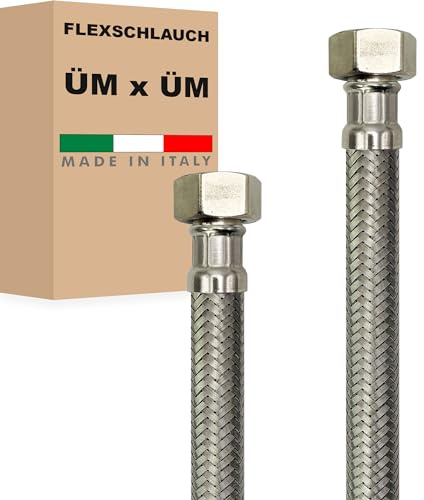Flexschlauch DN19-3/4 Edelstahl Panzerschlauch Sanitär Hauswasserwerk - Made in Italy (3/4 ÜM x 3/4 ÜM, 30 cm)