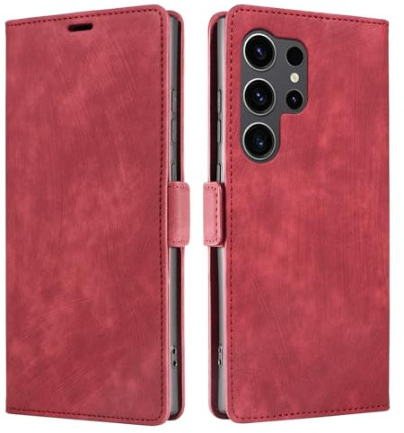 PaceBid Custodia Compatibile con Samsung Galaxy S24 Ultra, Magnetico Flip Folio Premium Cover [PU Pelle] Slot Porta Cellulare Portafoglio Protettiva Cover per Samsung Galaxy S24 Ultra -Rosso