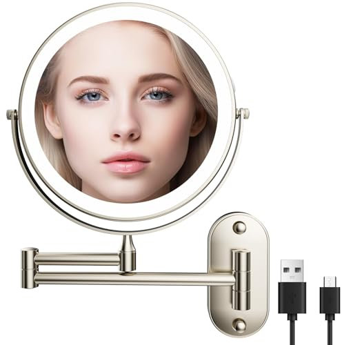 jutyum kosmetikspiegel wandmontage Kosmetikspiegel mit 1X/10X Vergrößerung LED Beleuchtung Spiegel Wandmontage schminkspiegel mit Beleuchtung Dimmbarer Schminkspiegel 3 Farben Cosmetic Mirror