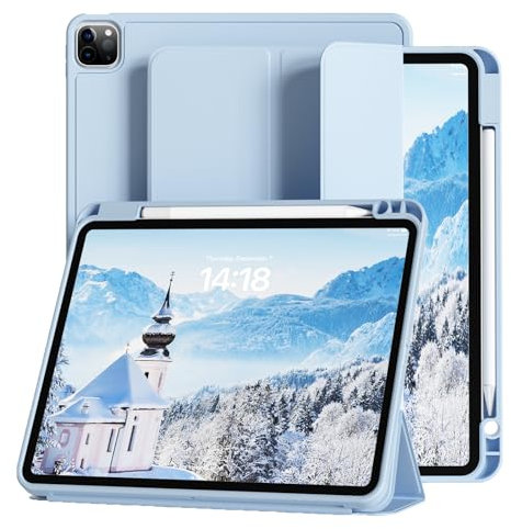 JKSML Hülle für iPad Pro 11 Zoll (4./3./2.Gen) mit Stifthalter, Schlafen/Wachen, Unterstützt Pencil 2 Aufladung,TPU Flexible Rückseite Abdeckung Hülle für iPad Pro 11 Zoll 2022/2021/2020,Himmelblau