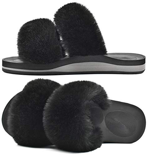COFACE Hausschuhe Damen Fell Schlappen Bequem Flauschige Hausschuhe für Damen Winter Sommer Warme Plüsch Pantoffeln Offene Puschel Damen Puschen 39