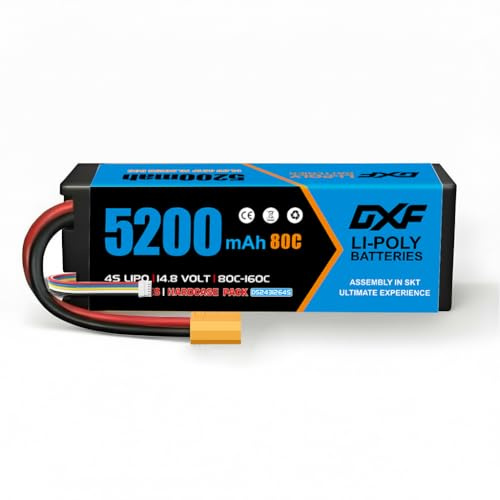 DXF 4S LiPo Akku 14.8V 5200mAh 80C mit XT90 Stecker Leistungsstarker 4S1P Battery Pack für 1:8 1:10 RC Auto Buggy Truck Modelle Racing Offroad Kompakt Leicht Langanhaltende Energie