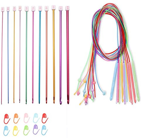 MOLERRI Tunesisches HäKelnadel-Set 2-8 Mm Afghanische HäKelnadeln Aus Aluminium, 3,5-12 Mm Kunststoff-Stricknadel-Set mit Zopfmuster