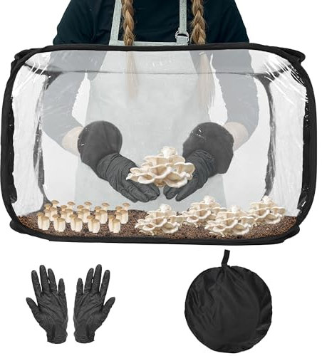 ohbien Mushroom Growing Still Air Box 32x20x20in, Pop Up Portable Mushroom Grow Tent Kit with 5 Pairs Gloves and Mushroom Grow Bags for Home Scientist Mushroom Growers