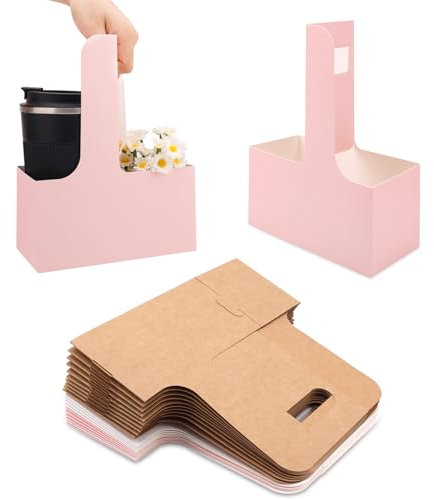 NQEUEPN 20pcs Drink Carrier with Handles, Kraft Paper Cup Holders Two Cup Drink Carrier for Hot or Cold Drinks Coffee Carrier for Takeout Cafe and Restaurant Food Service Delivery