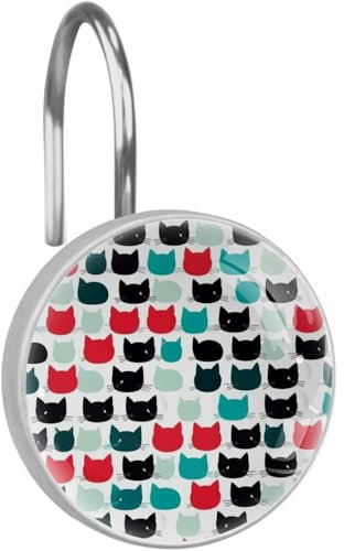 Ganci per tenda da doccia con teste di procione, 1 anello per tenda da doccia in vetro antiruggine per bagno, gancio decorativo circolare per tenda e ganci per asta da doccia