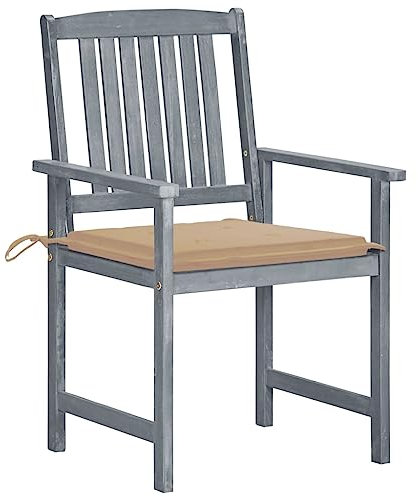 ULUYYUC Balkonsessel Camping Tisch Stuhl Set Balkonstuhl Outdoor Sessel - Gartenstühle mit Kissen 8 STK. Massivholz Akazie Grau für Garten Speisesaal Balkon Außenbereich