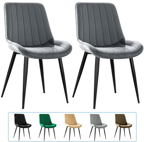 JIJIAN Lot de 2 Chaises de Salle à Manger, Chaises de Cuisine, Chaise tapissée, Chaise de Salon, Design avec Dossier, Assise en Velours avec Pieds Métalliques Noirs, Gris foncé