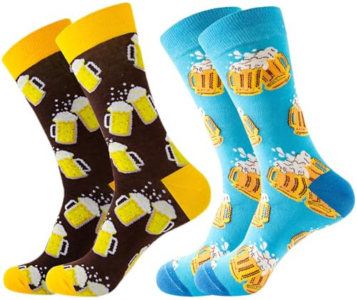 Lucktao 2 Paar Biersocken Männer, Lustige Oktoberfest Socken Herren, Gemusterte Mit Verschiedenen Motiven Und Farben, Unisex Witzige (Größe: 39-46)