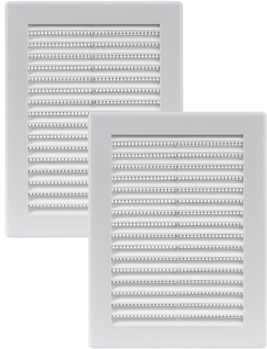 Vent Systems 150 x 200 mm - 2 Stück - Weiß Lüftungsabdeckung – Flache, Rechteckig Lüftungsschlitze mit Fliegengitter – HVAC-Lüftungsöffnungen für Badezimmer, Heimbüro - Lüftungsgitter/Abdeckung