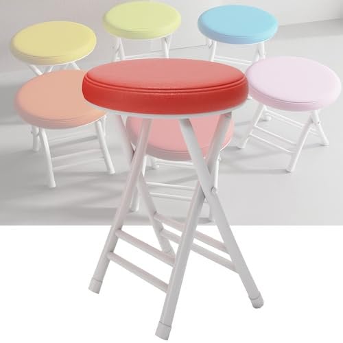 Sgabello pieghevole imbottito con gambe in metallo, impilabile e portatile, per adulti (telaio bianco/rosso)