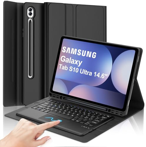 Tastiera Samsung Galaxy Tab S10 Ultra/S9 Ultra/S8 Ultra 14.6 con Touchpad, Cover Tastiera Trackpad Italiano Bluetooth Staccabile per Samsung Galaxy Tab S10 Ultra/S9 Ultra/S8 Ultra 14.6, Nero