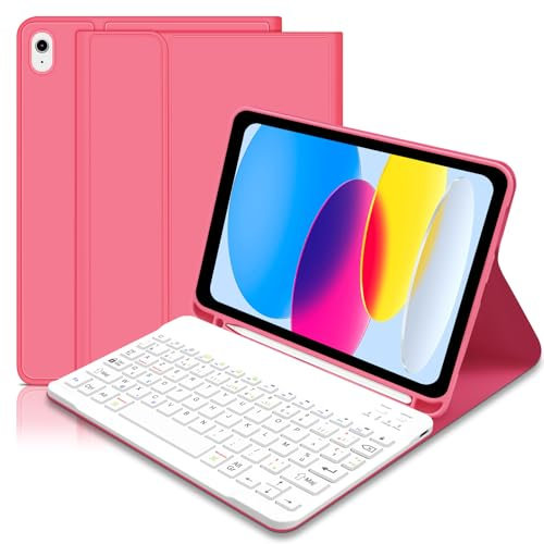 Coque Clavier pour iPad 10ème Génération 10.9 Pouces 2022/11ème Génération 11 Pouces 2025, Étui pour Clavier Bluetooth Magnétique avec Porte Crayon, AZERTY Layout Clavier pour iPad 11/10 Gén -Rose