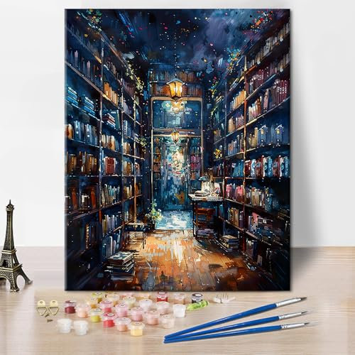 TISHIRON Kit de peinture par numéros personnalisé pour adultes Librairie Peinture par numéros Kits de peinture à l'huile sur toile Livre DIY Kits de peinture à l'huile pour la décoration de la maison
