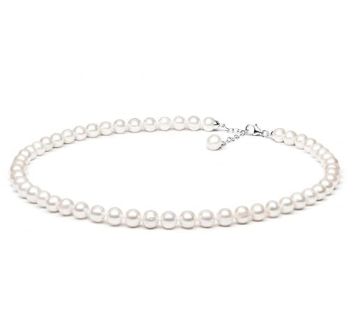 Gaura ECHTE Perlenkette - RUNDE Zuchtperlen 8 mm, 45-48 cm, weiß, Sterlingsilber