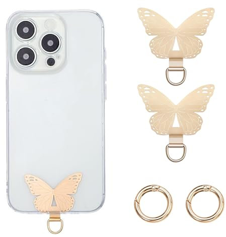 Mrltau 2 Pcs Butterfly Phone Chain Holder, Phone Lanyard Patch, Phone Tethering Tab for All Full-Phone Cases, Phone Security Patch Pads, Phone Chain Pads
