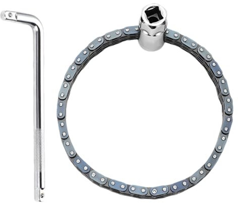 Chiave a catena – Chiave per filtro olio resistente, chiave a doppia catena regolabile, strumento a cricchetto ad alta coppia per la manutenzione di auto, camion e autoveicoli, presa forte per una