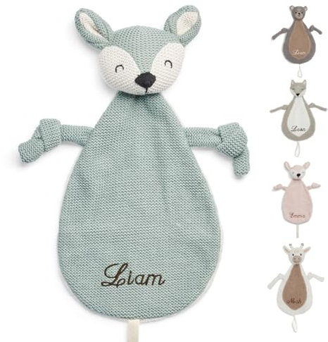 Manufaktur Liebevoll | Schmusetuch Personalisiert REH Mint Schnuffeltuch Geschenke mit Namen Baby Kuscheltier Schnullertuch Kinder Geburt Babygeschenk Taufe Namensgeschenk Mädchen Junge