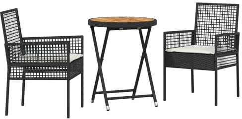 vidaXL Garten Bistro Set 3 STK. Schwarz Poly-Rattan