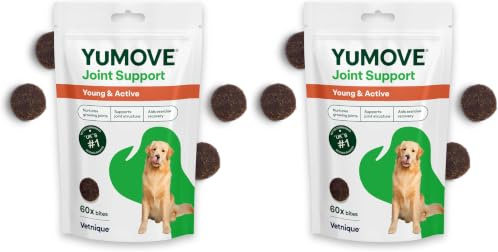 YuMOVE Joint Supplement for Dogs, Daily Bites for Joint Care, Essential Dog Hip and Joint Aid for Active and Growing Dogs Aged up to 5 Years, 60 Chews (Pack of 2)