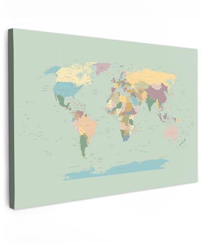 MuchoWow© Leinwandbilder Groß 120x80 cm XXL Wall Art Decoration Bilder für die Wand Schlafzimmer Deko Canvas Painting Wanddekoration Wohnzimmer Weltkarte - Realistisch - Karte