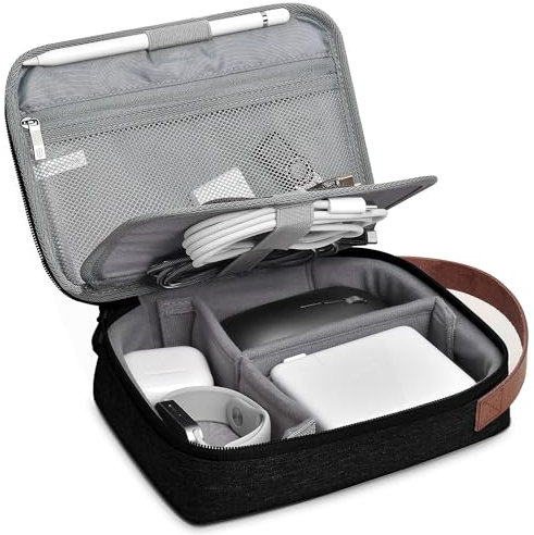 WIWU Tech Pouch Cable Organiser Bag with Handle Large Capacity Electronics Accessories Travel Organizer Adjustable Dividers for Travel Office School Fit Chargers Cables Power Bank Hard Drives(Black)