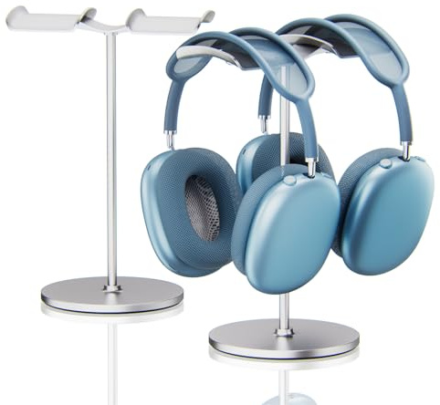 NQQNQQ Aluminum Dual Headphone Stand for Over-Ear Gaming Headsets – Heavy Base Holder Compatible with Beats, Bose, ATH, AKG. D-A (Silver)