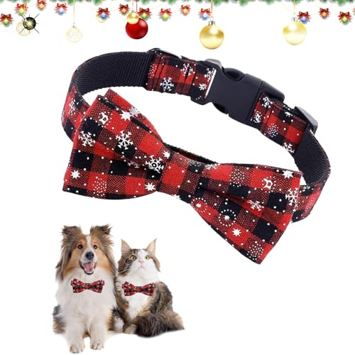 Weihnachtshalsband für Katzen und Hunde, Hundehalsband Weihnachten, Weihnachten Katze Halsband Verstellbar, Kariertes Kostüm Hundehalsband, für Klein Mittlere Groß Hunde Katzen Welpen (XL)